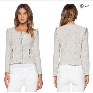 IRO Agnette Womens Jacket Cotton Woven Zippered Raw Trim Detail Cream Size 36